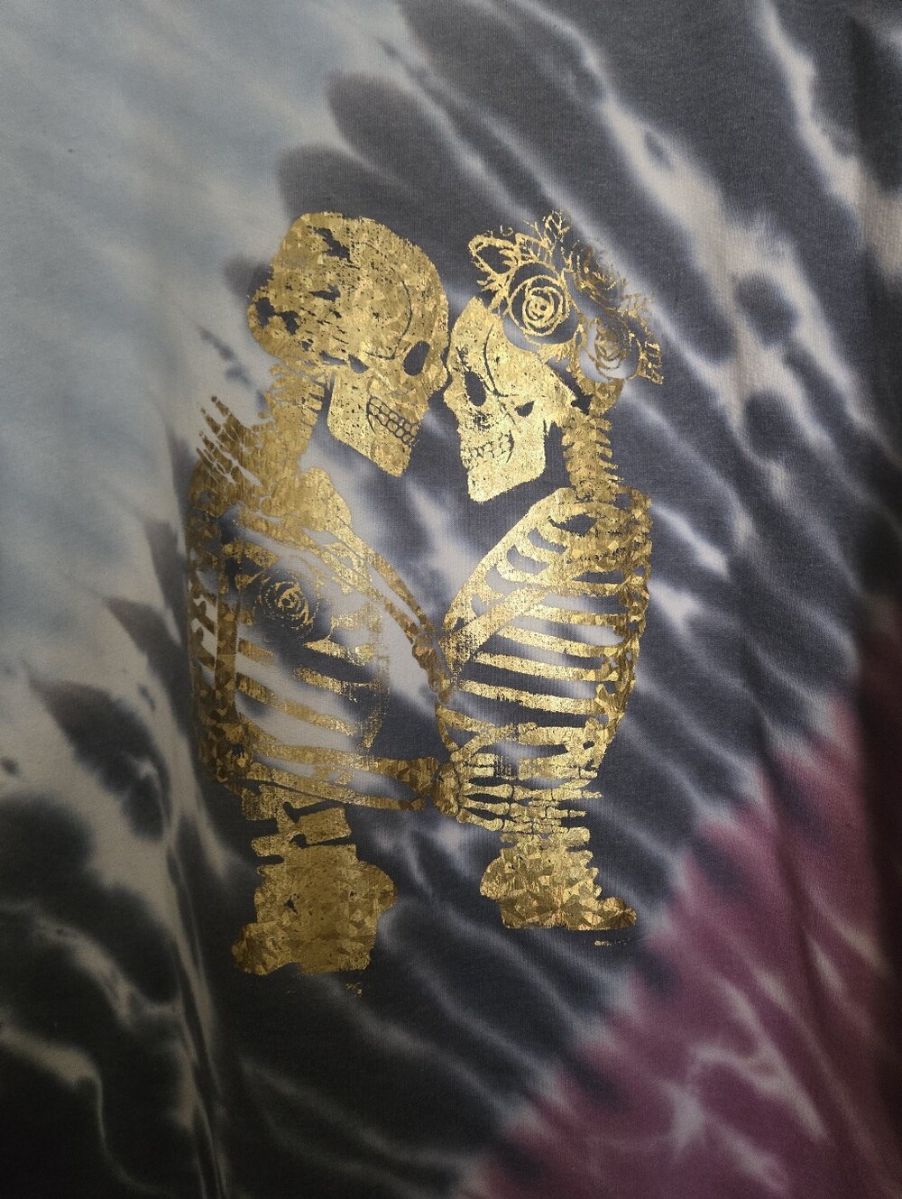 Handmade Upcycled Tie-Dye Hoodie – Gold Skeleton Design. LS30 - Picture 4 of 6